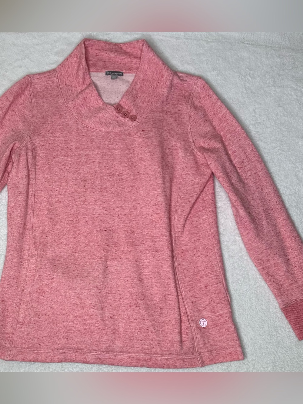T by Talbots Pink Long Sleeve Pullover Top XS Heathered 3 Button Collar Tunic